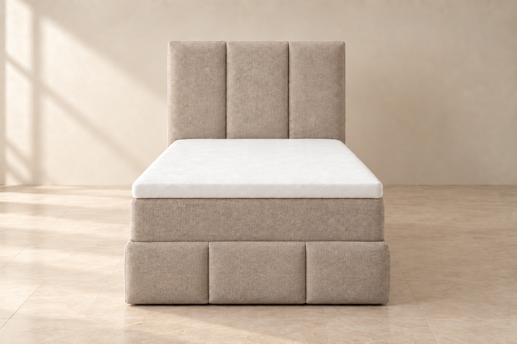 Boxspring Bari | Beige met 8 cm topper (Eenpersoons)
