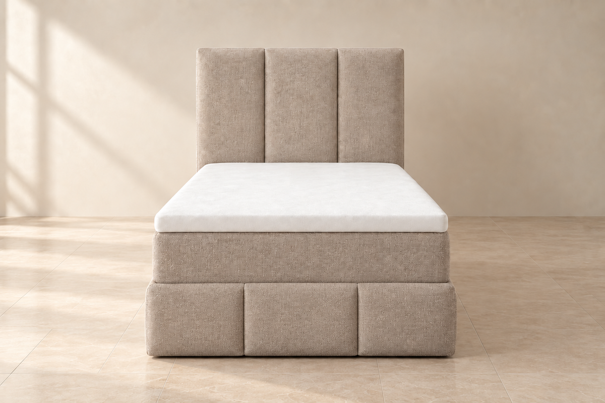 Boxspring Bari | Beige met 8 cm topper (Eenpersoons)