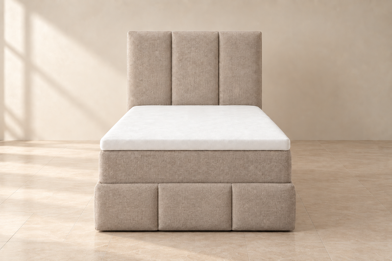 Boxspring Bari | Beige met 8 cm topper (Eenpersoons)