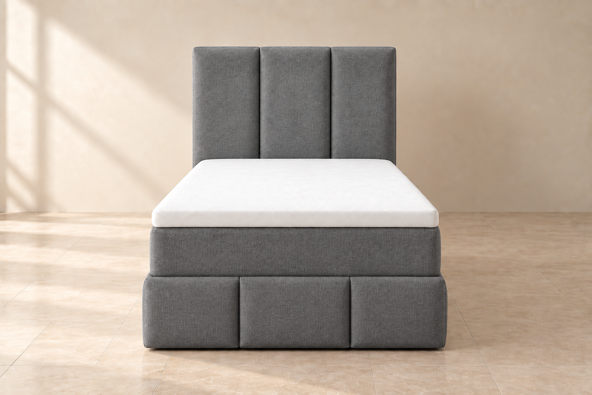 Boxspring Bari | Grijs met 8 cm topper (Eenpersoons)