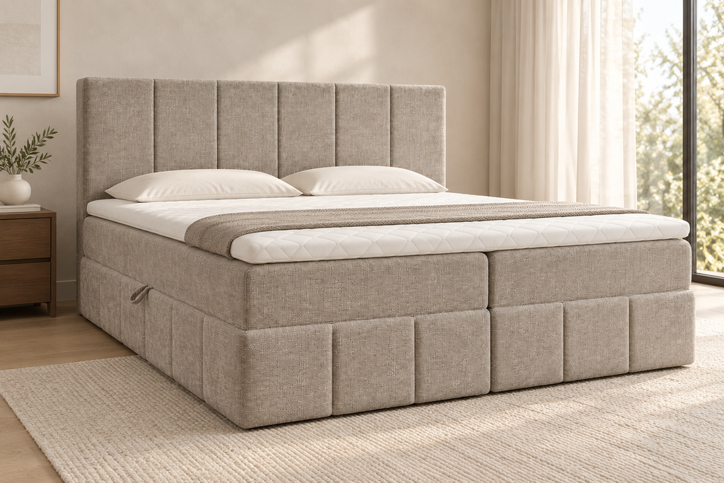 Boxspring Bari | Beige avec surmatelas de 8 cm