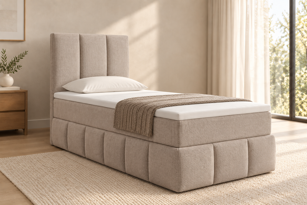 Boxspring Bari | Beige met 8 cm topper (Eenpersoons)