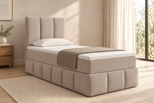 Boxspring Bari | Beige met 8 cm topper (Eenpersoons)