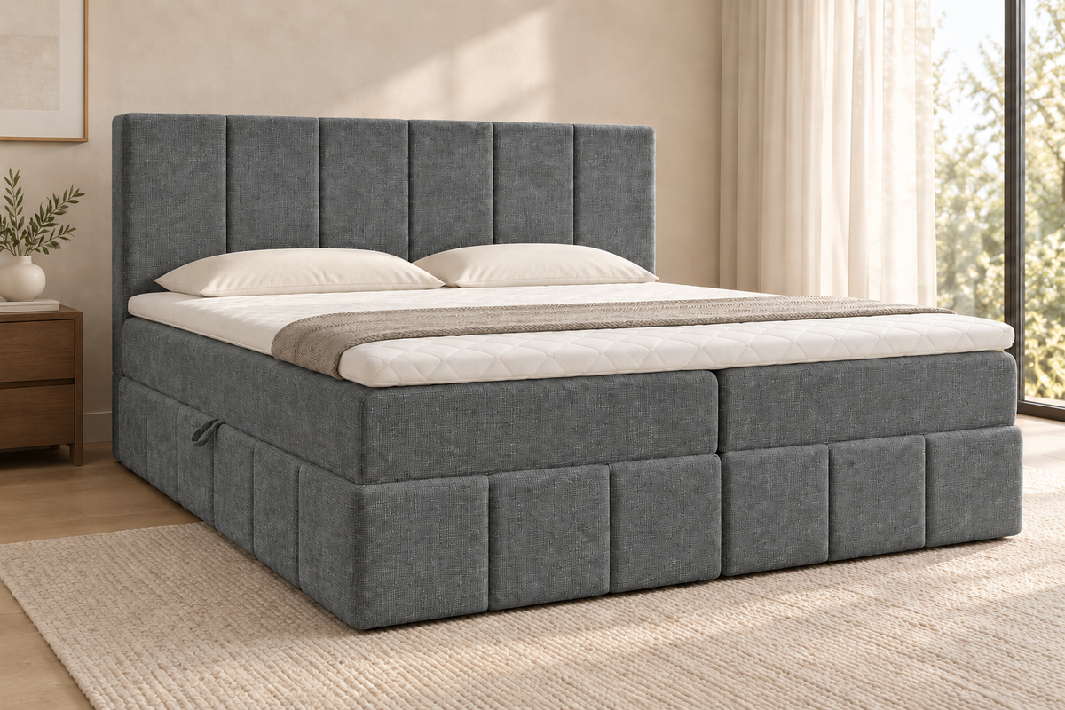 Boxspring Bari | Gris avec surmatelas de 8 cm