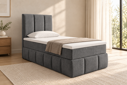 Boxspring Bari | Grijs met 8 cm topper (Eenpersoons)