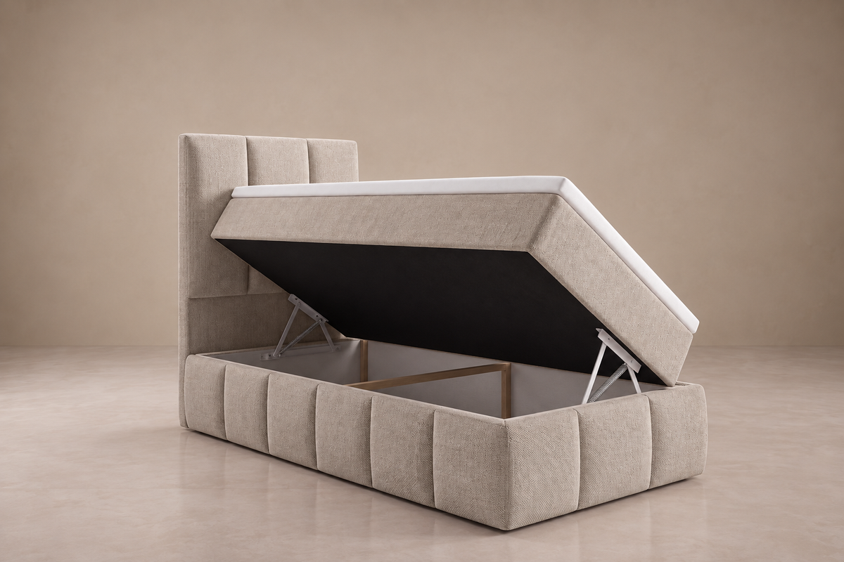 Boxspring Bari | Beige met 8 cm topper (Eenpersoons)
