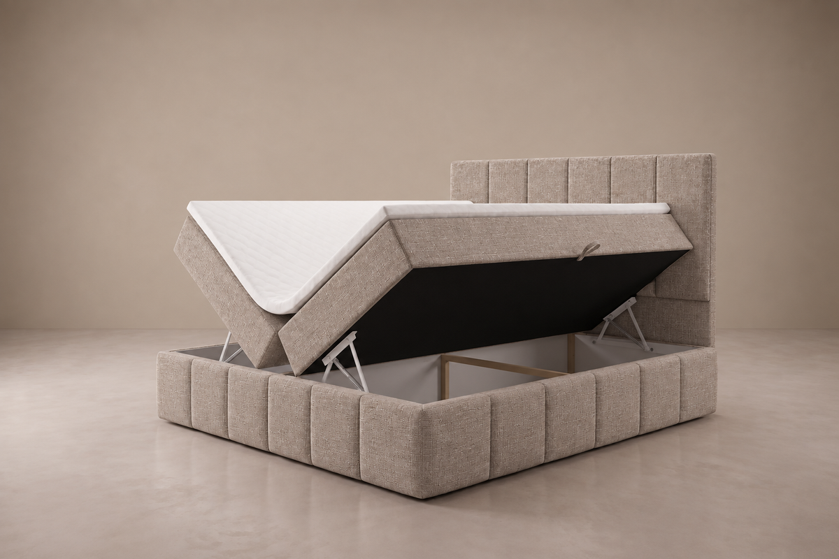 Boxspring Bari | Beige avec surmatelas de 8 cm