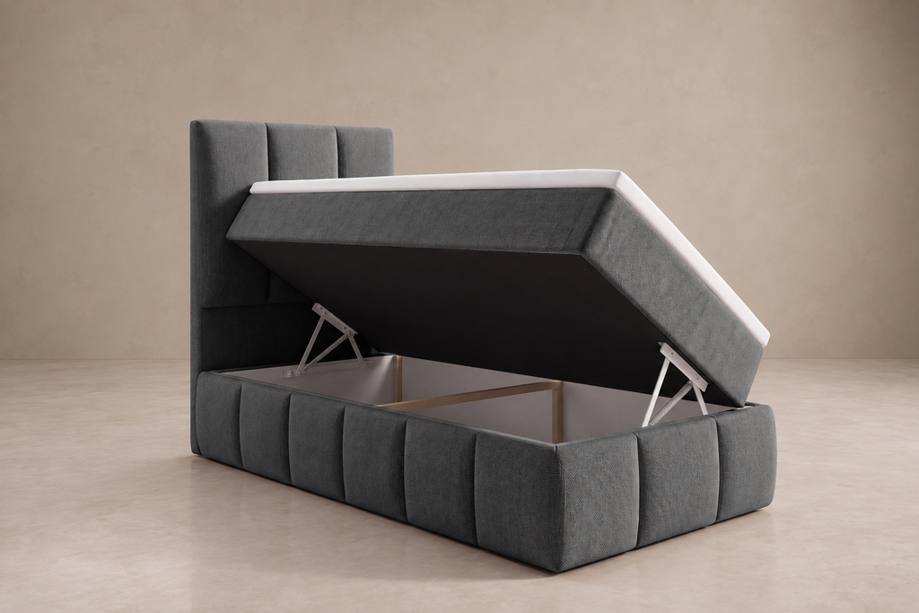 Boxspring Bari | Grijs met 8 cm topper (Eenpersoons)