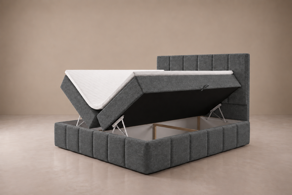 Boxspring Bari | Gris avec surmatelas de 8 cm