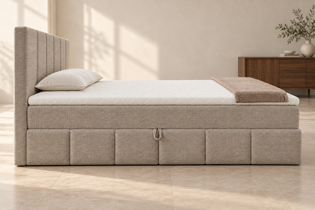 Boxspring Bari | Beige avec surmatelas de 8 cm