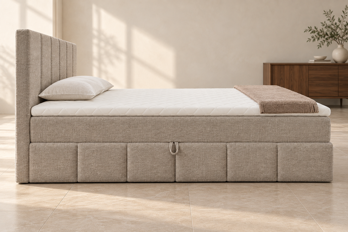 Boxspring Bari | Beige avec surmatelas de 8 cm