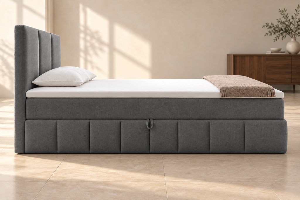 Boxspring Bari | Grijs met 8 cm topper (Eenpersoons)