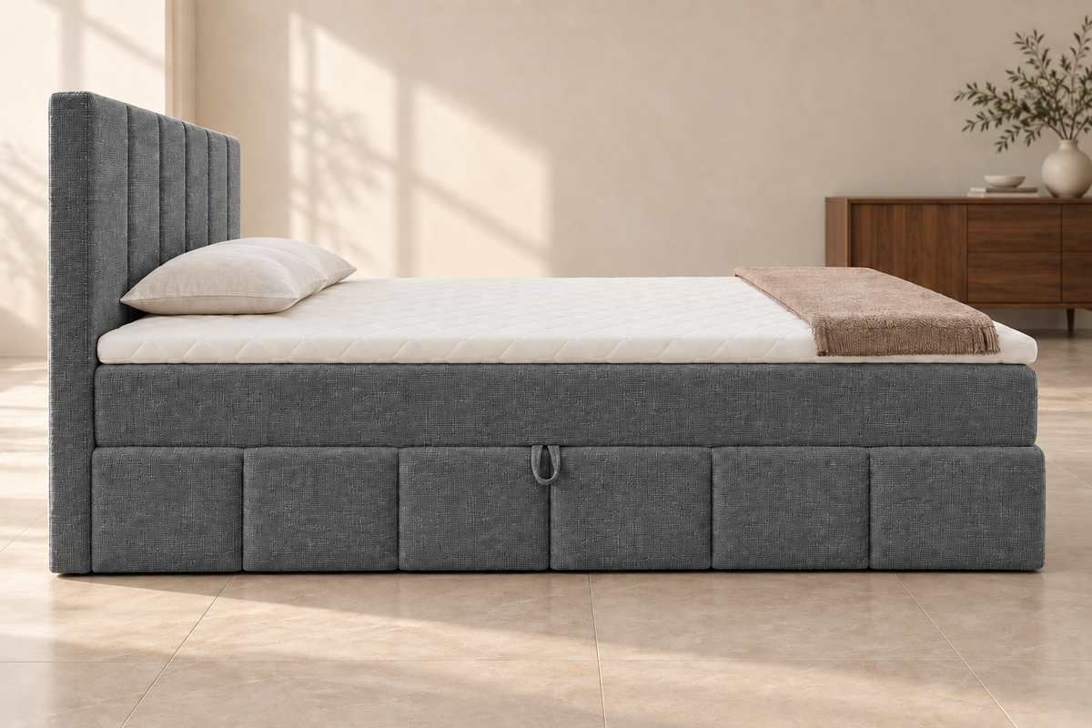 Boxspring Bari | Gris avec surmatelas de 8 cm