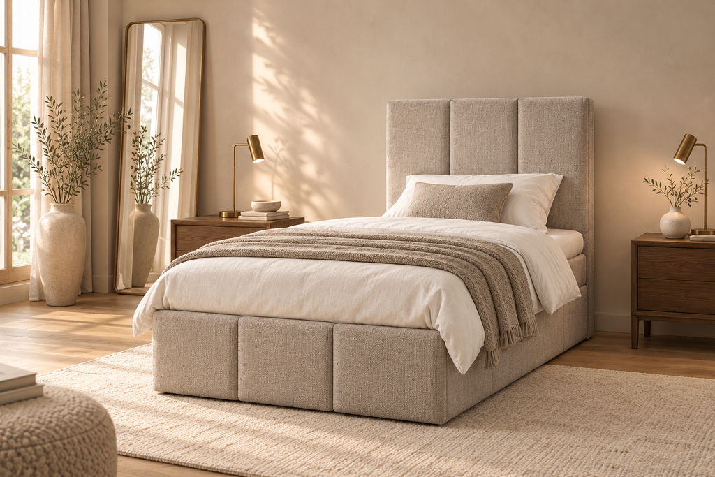 Boxspring Bari | Beige met 8 cm topper (Eenpersoons)
