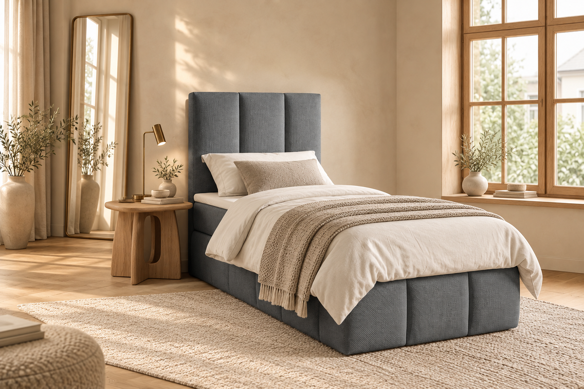 Boxspring Bari | Grijs met 8 cm topper (Eenpersoons)