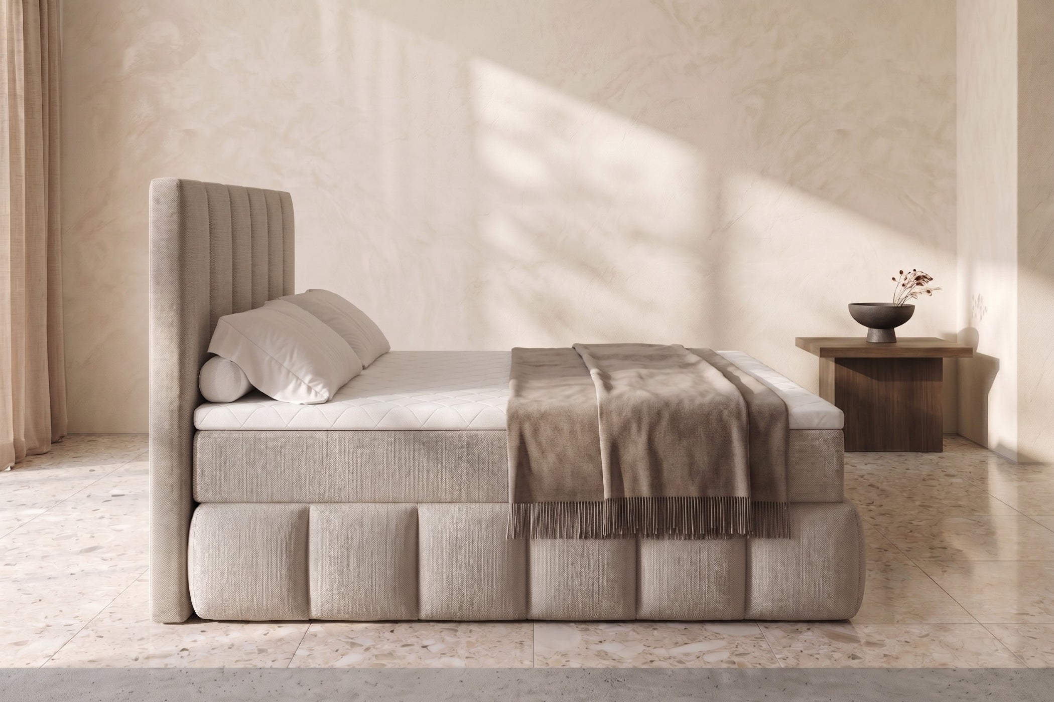 Boxspring Bari | Beige met 8 cm Topper
