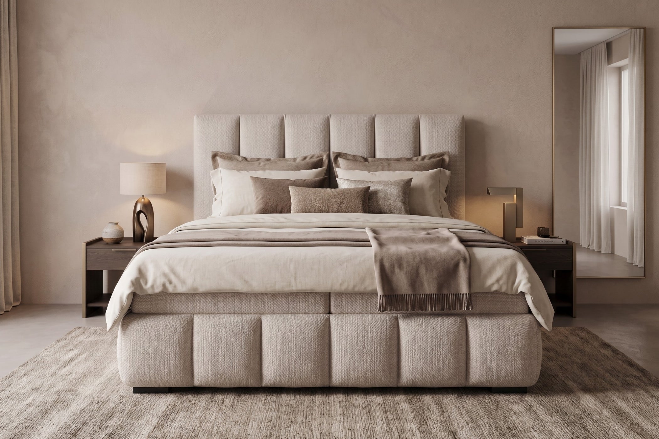 Boxspring Bari | Beige met 8 cm Topper