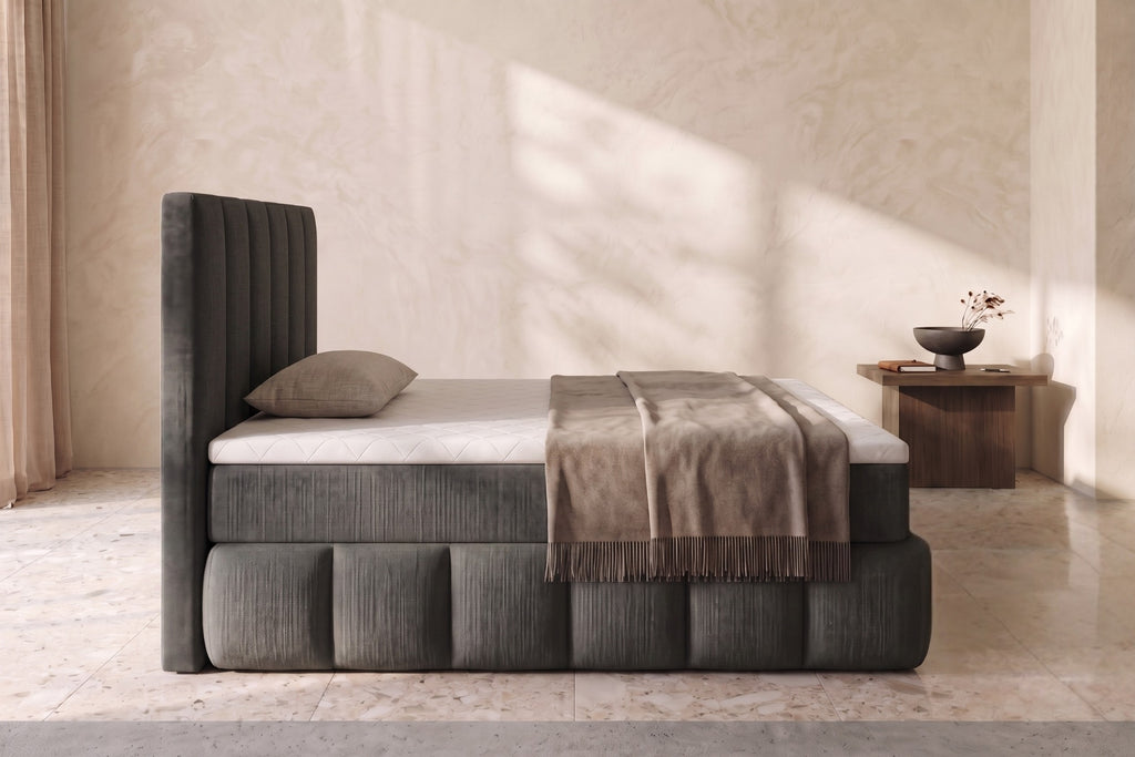 Boxspring Bari | Gris met 8 cm Topper