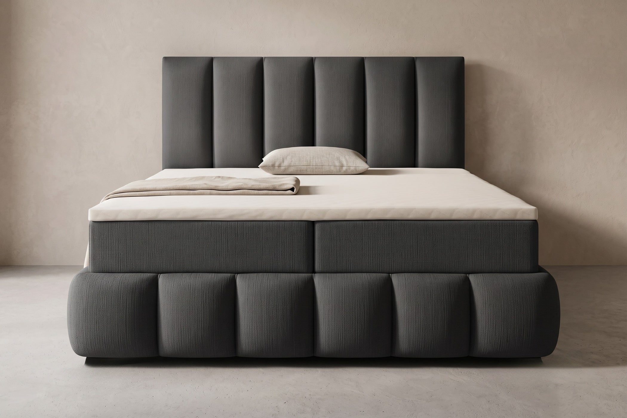 Boxspring Bari | Gris met 8 cm Topper