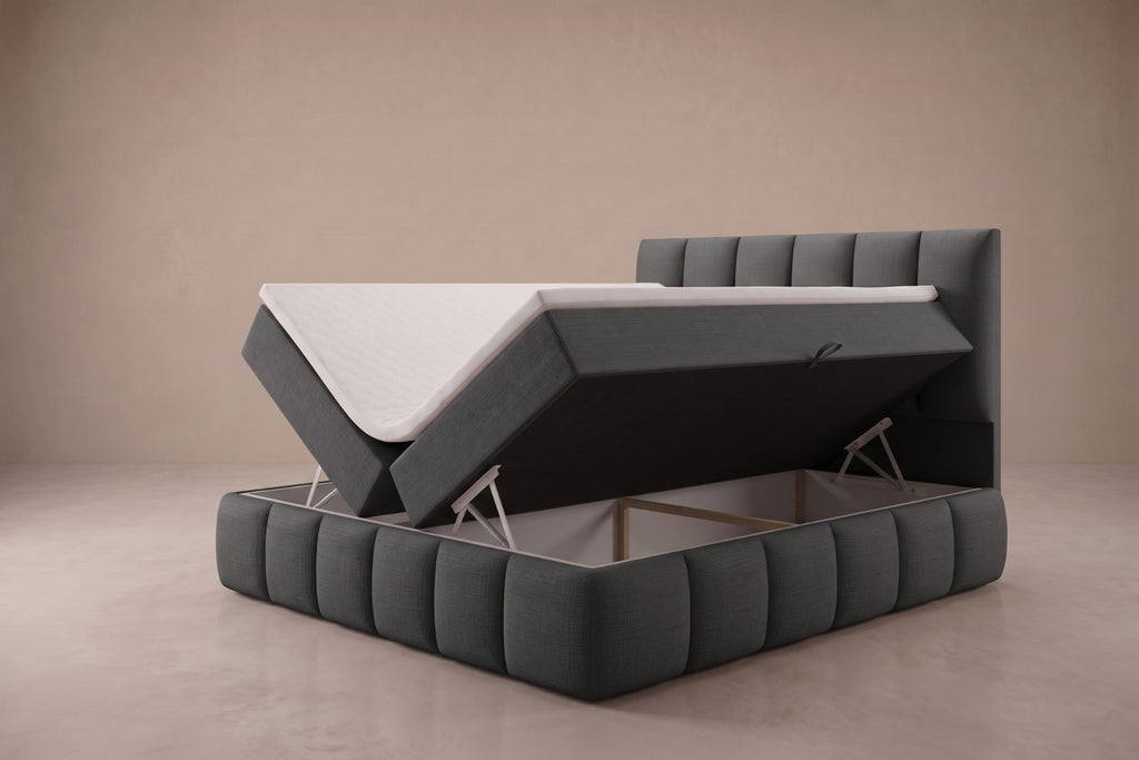 Boxspring Bari | Gris met 8 cm Topper