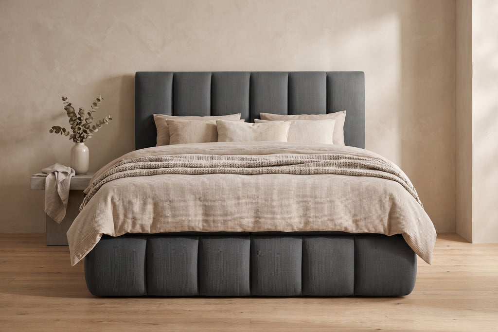 Boxspring Bari | Gris met 8 cm Topper