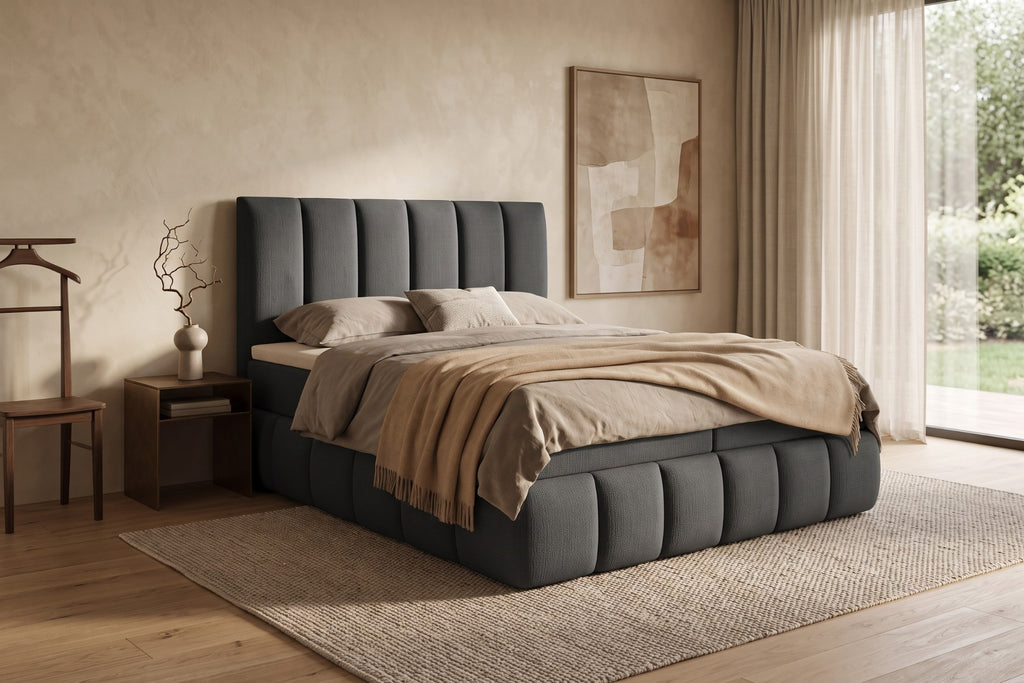 Boxspring Bari | Gris met 8 cm Topper