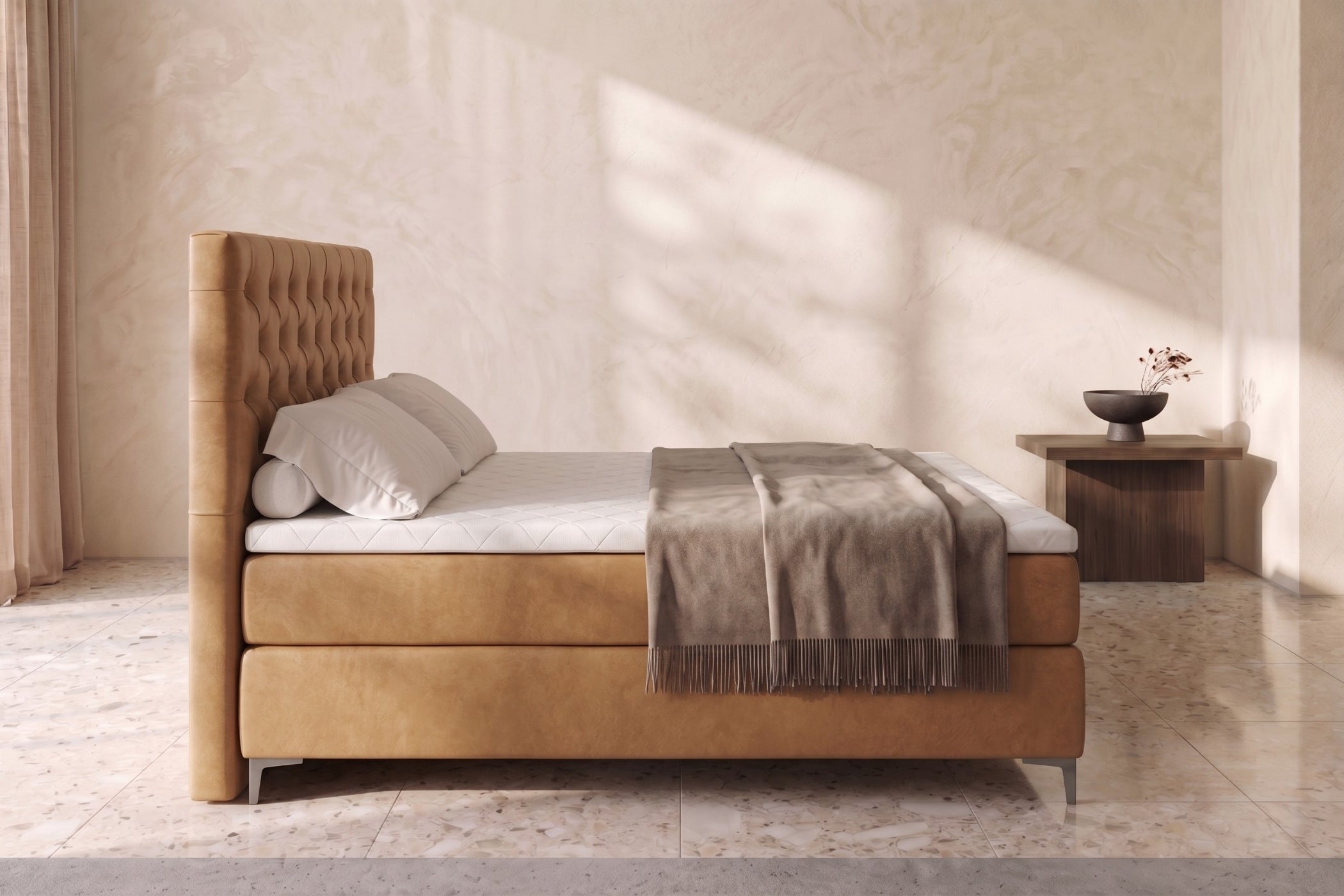 Boxspring Carrara | Beige met 8 cm Topper