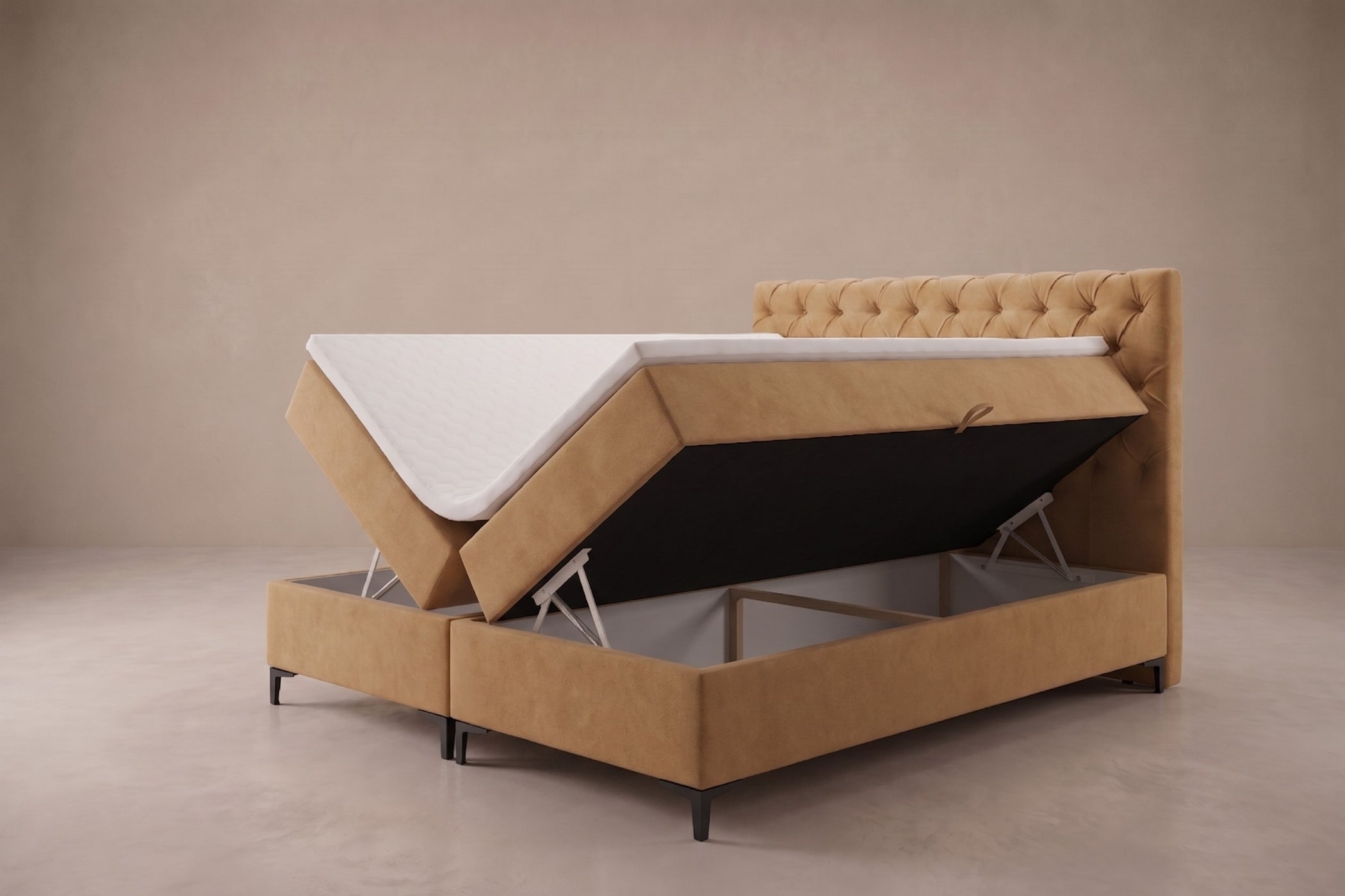 Boxspring Carrara | Beige met 8 cm Topper
