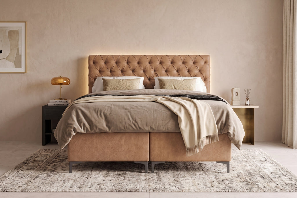 Boxspring Carrara | Beige met 8 cm Topper
