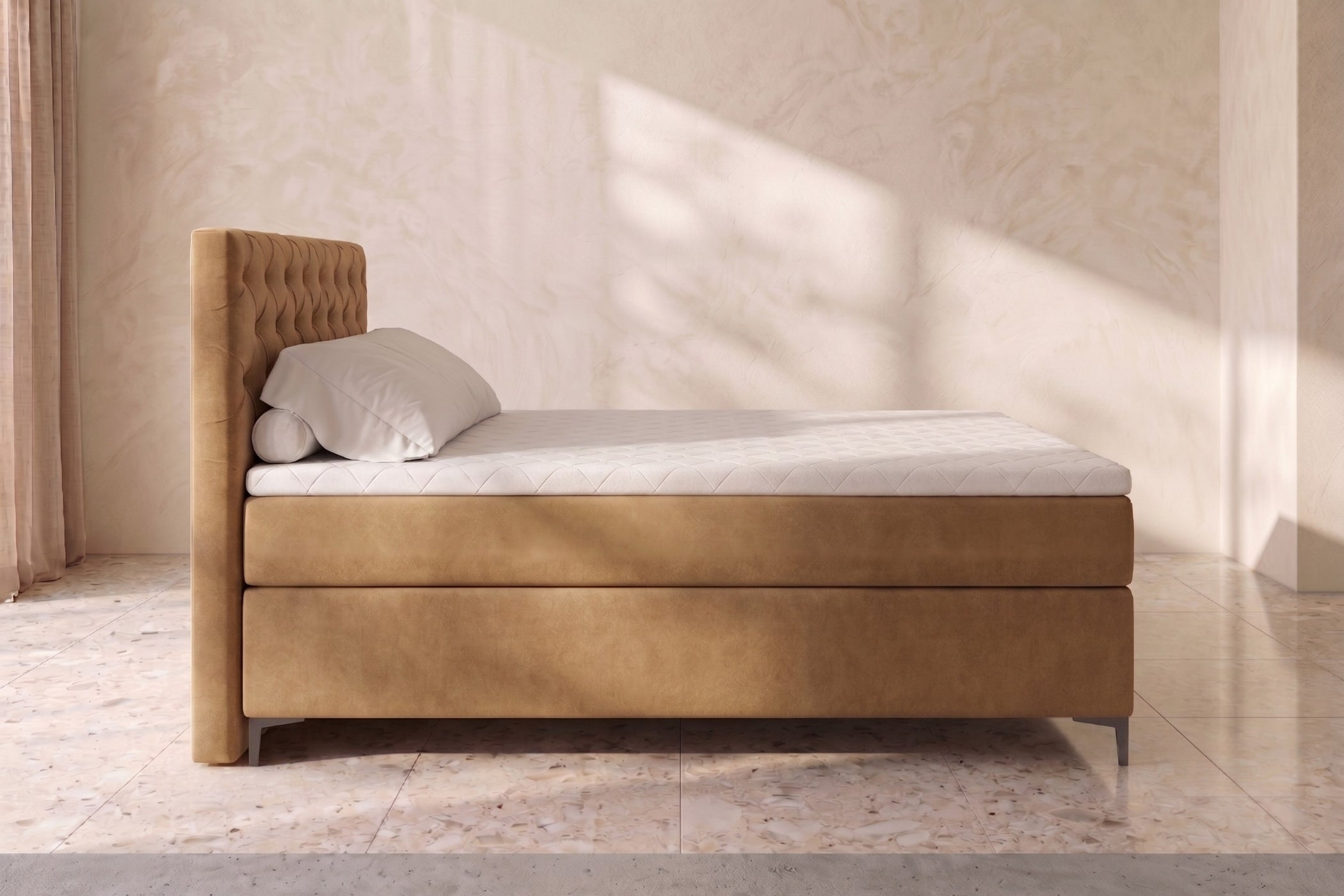 Boxspring Carrara | Beige met 8 cm Topper (Une personne)