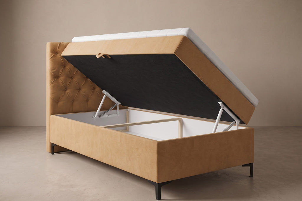 Boxspring Carrara | Beige met 8 cm Topper (Une personne)