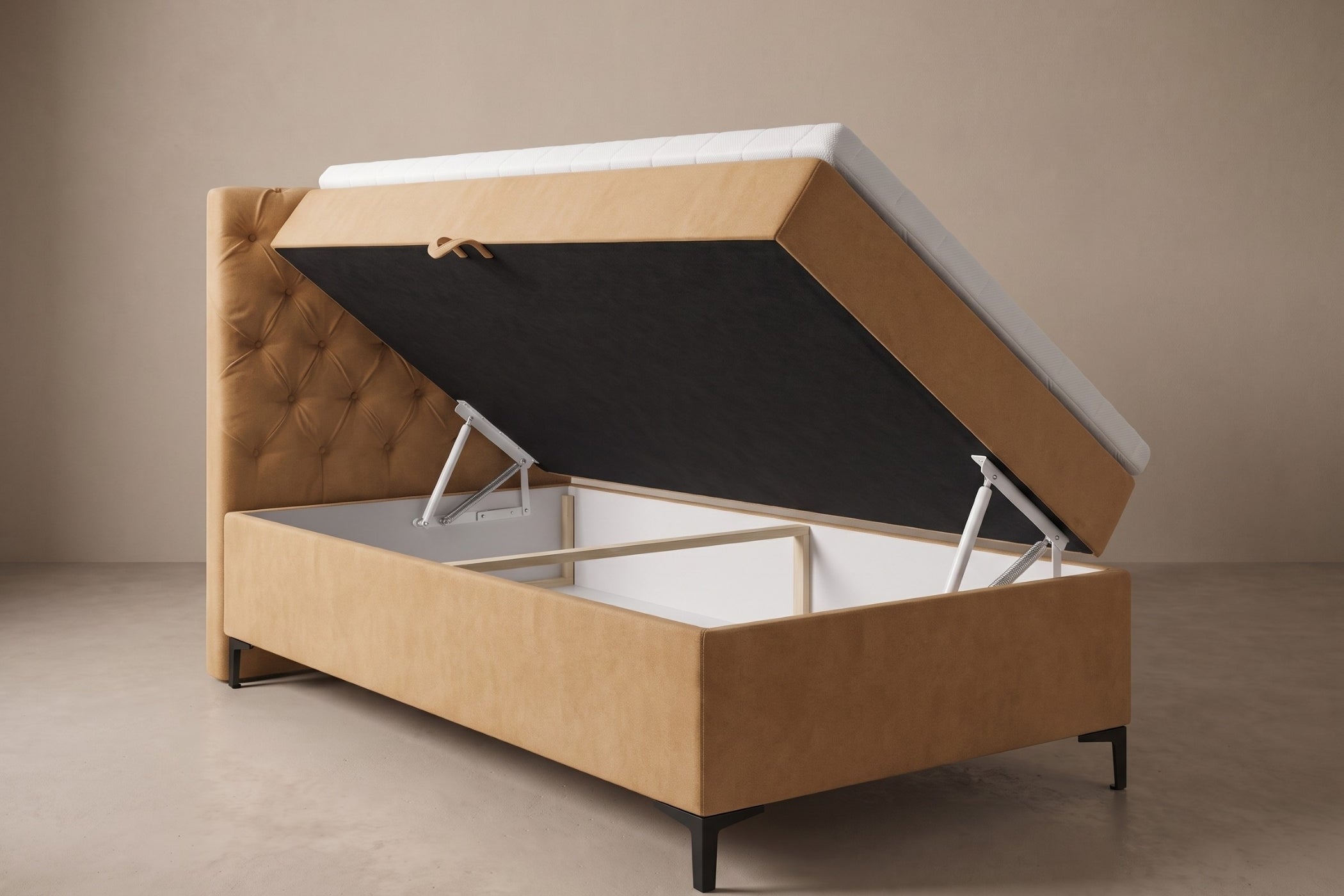 Boxspring Carrara | Beige met 8 cm Topper (Une personne)