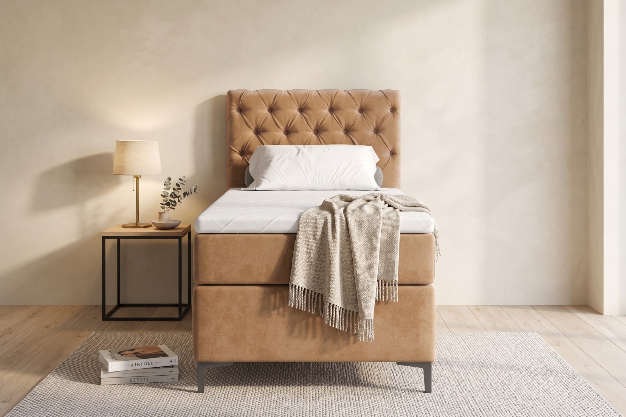 Boxspring Carrara | Beige met 8 cm Topper (Une personne)