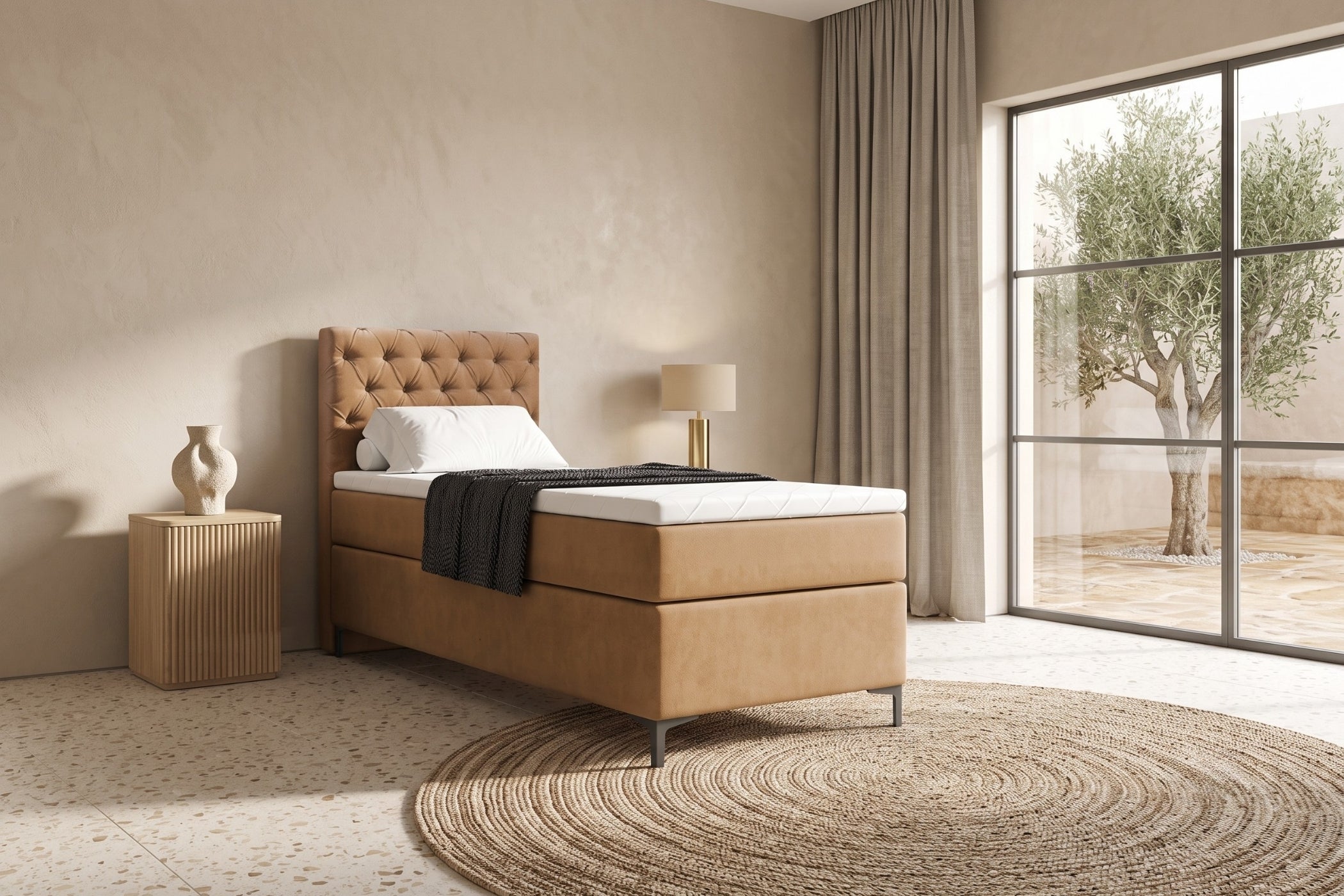 Boxspring Carrara | Beige met 8 cm Topper (Une personne)