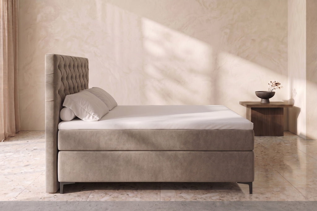 Boxspring Carrara | Taupe met 8 cm Topper