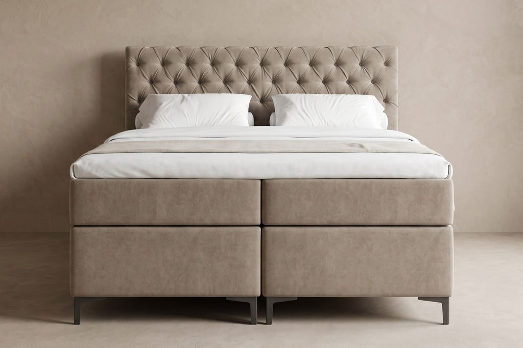 Boxspring Carrara | Taupe met 8 cm Topper