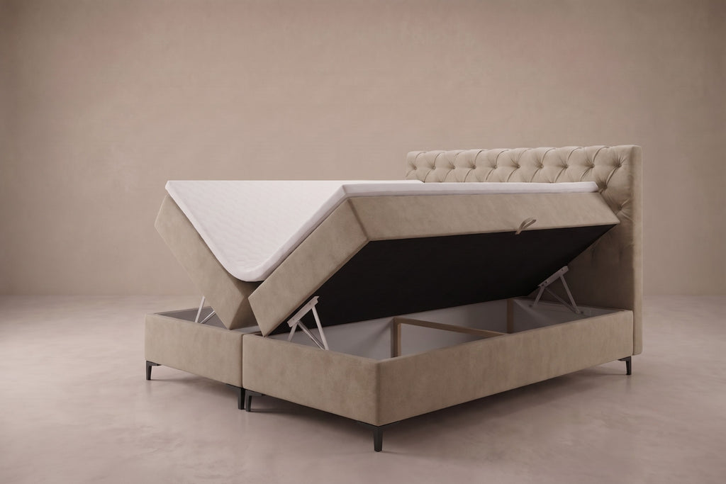 Boxspring Carrara | Taupe met 8 cm Topper
