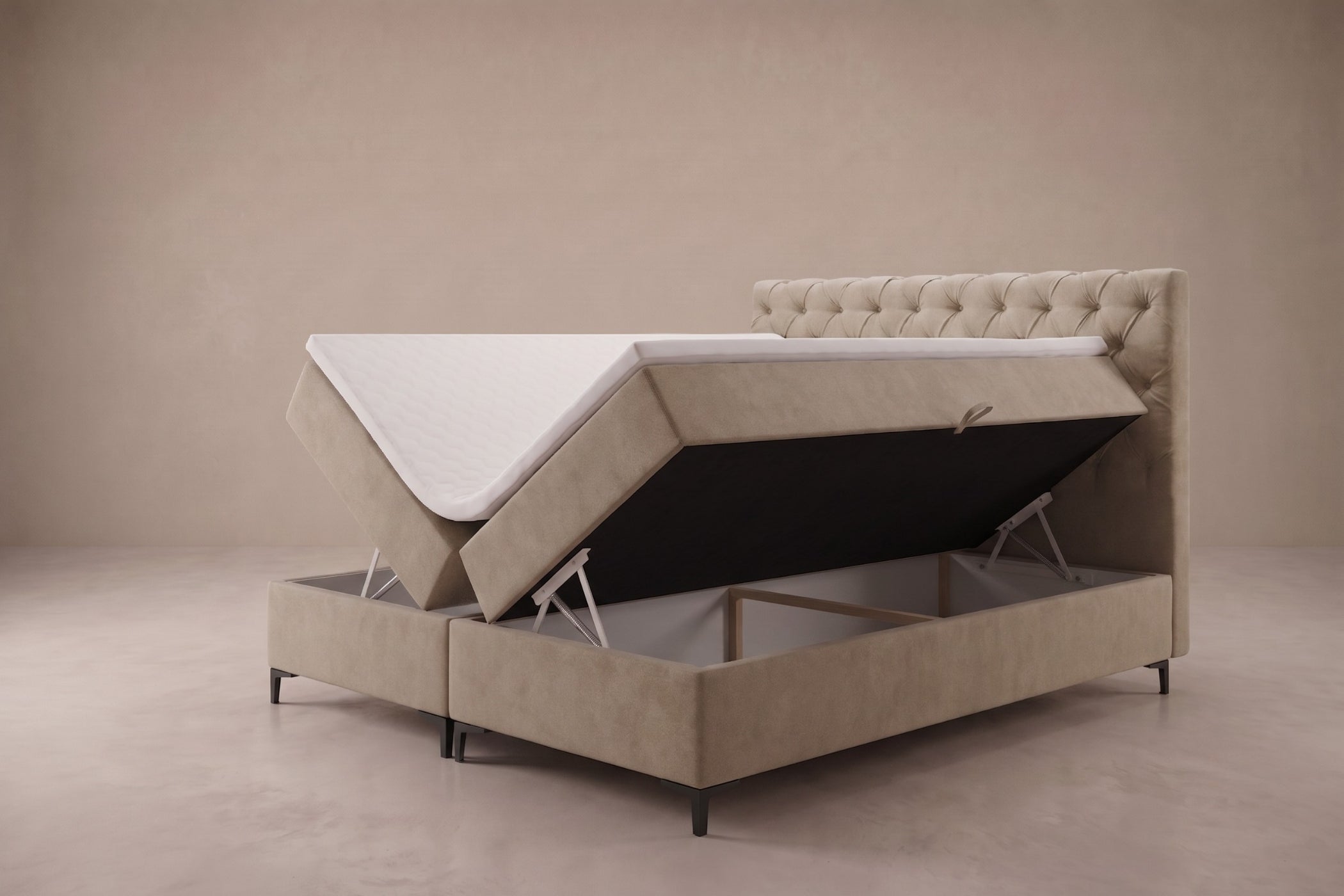 Boxspring Carrara | Taupe met 8 cm Topper