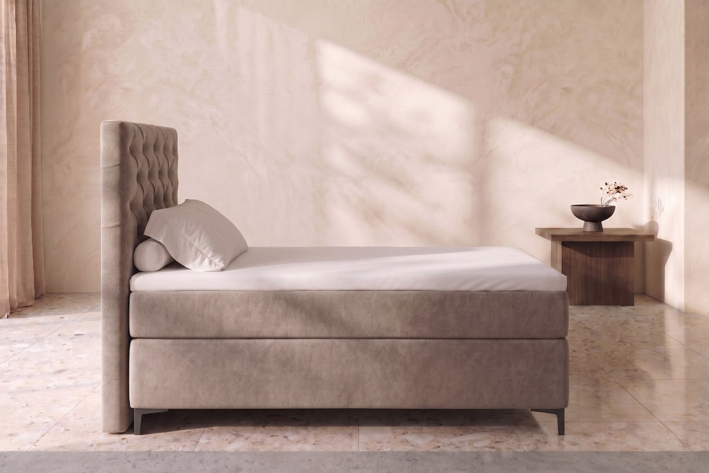 Boxspring Carrara | Taupe met 8 cm Topper (Une personne)