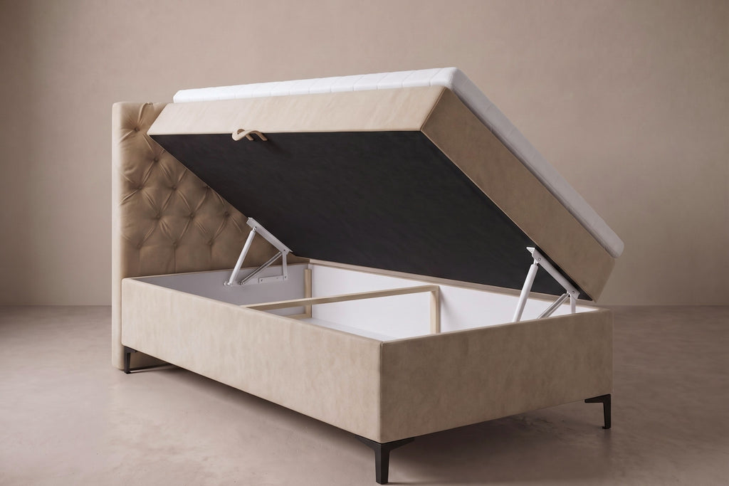 Boxspring Carrara | Taupe met 8 cm Topper (Une personne)