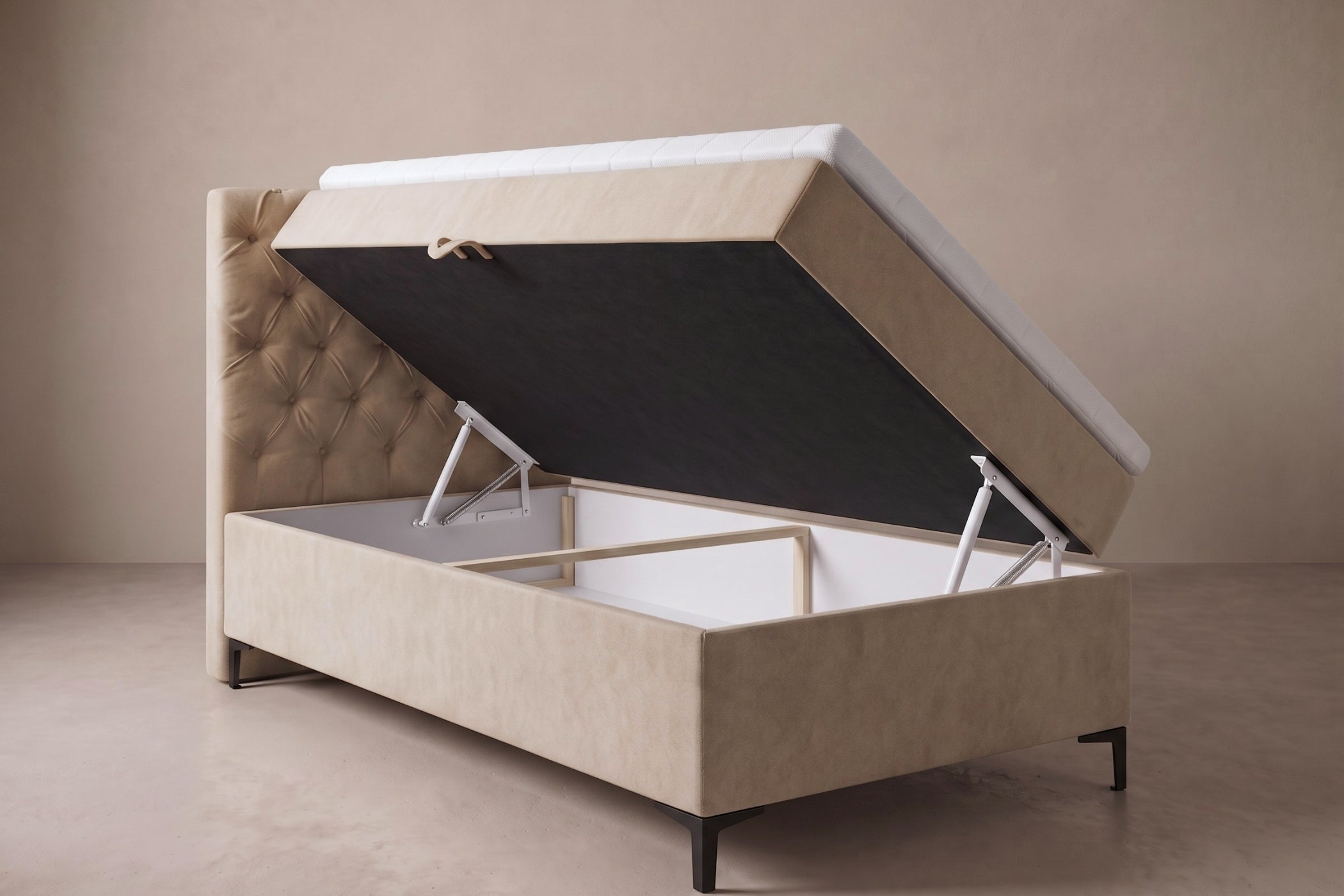 Boxspring Carrara | Taupe met 8 cm Topper (Une personne)