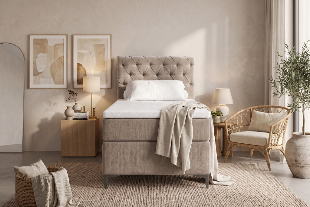 Boxspring Carrara | Taupe met 8 cm Topper (Une personne)