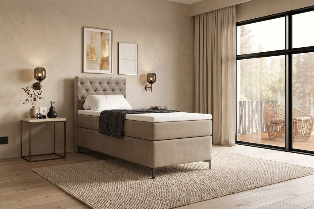 Boxspring Carrara | Taupe met 8 cm Topper (Une personne)