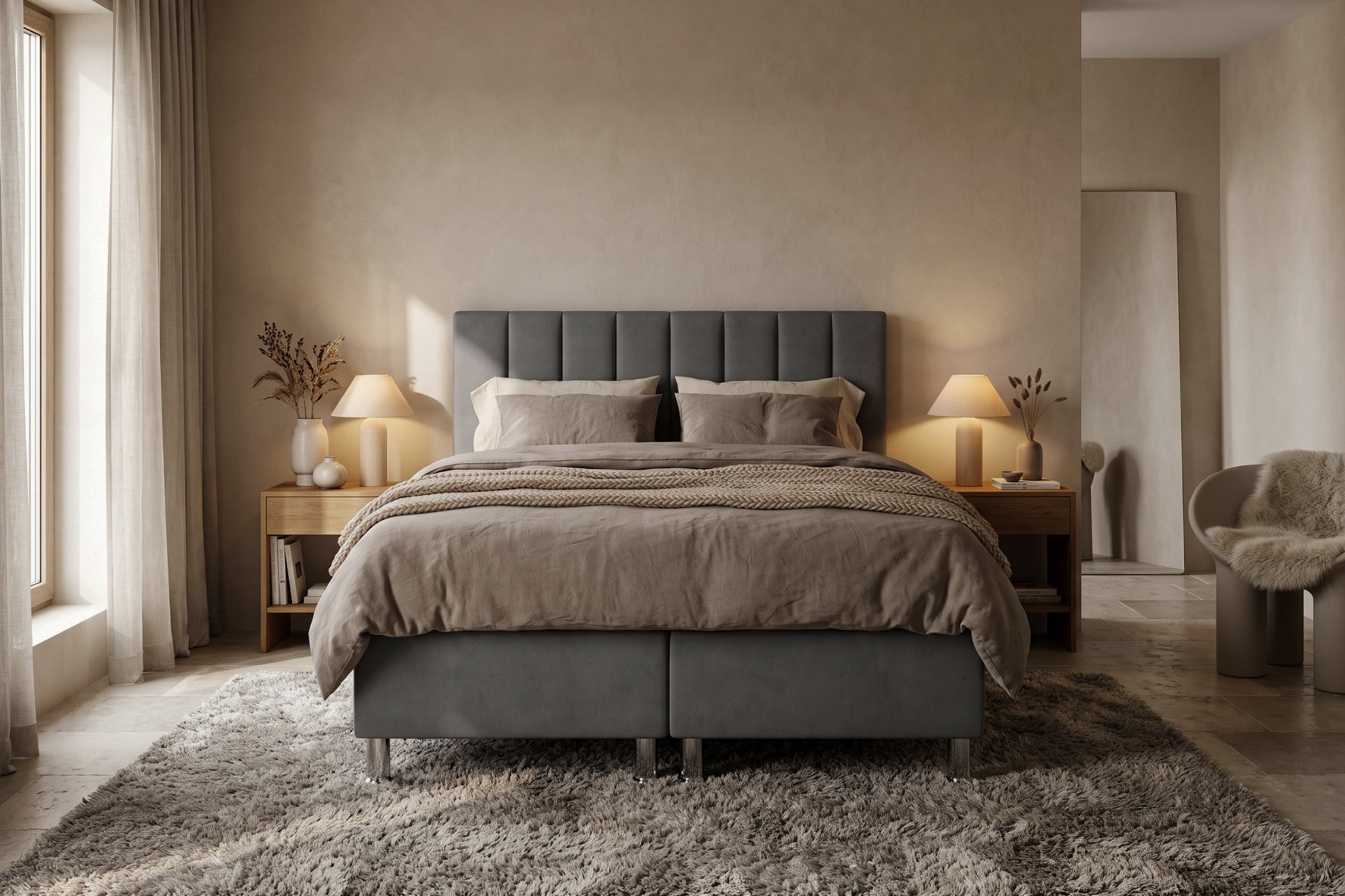 Boxspring Enna | Antraciet met 8 cm Topper