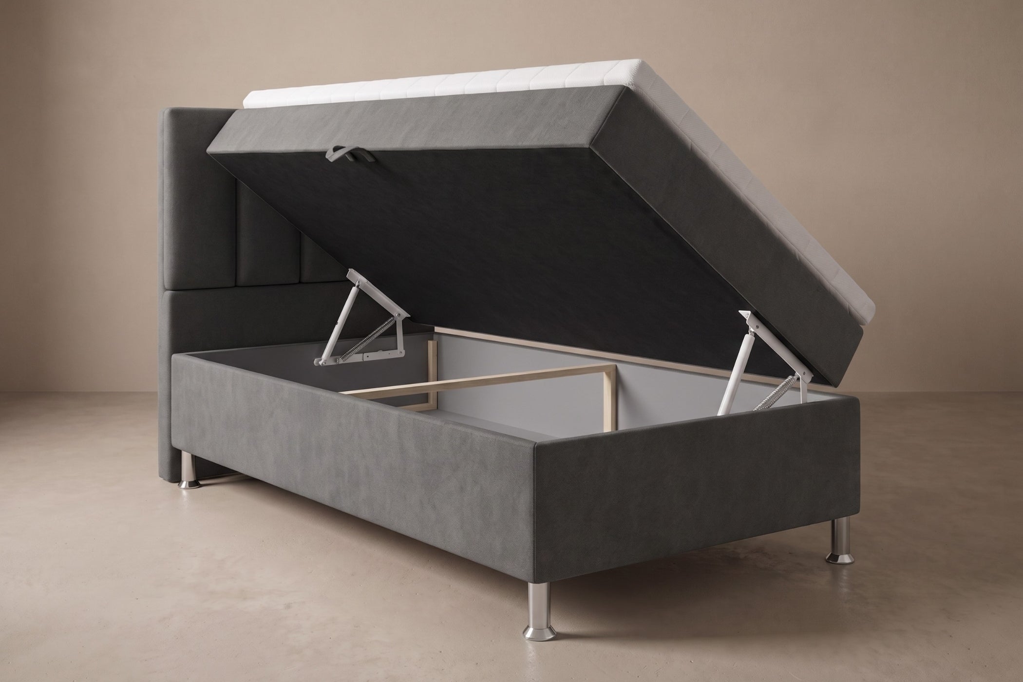 Boxspring Enna | Antraciet met 8 cm Topper (Une personne)