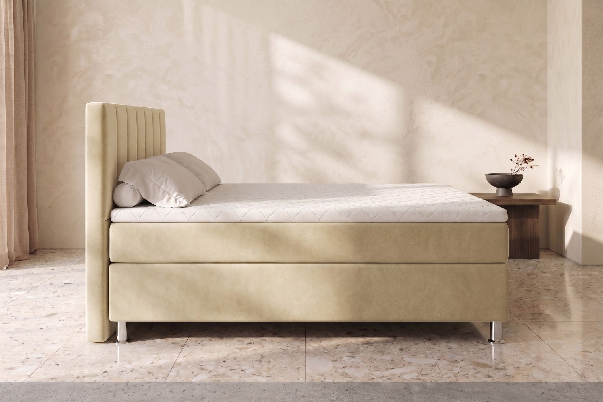 Boxspring Enna | Beige met 8 cm Topper