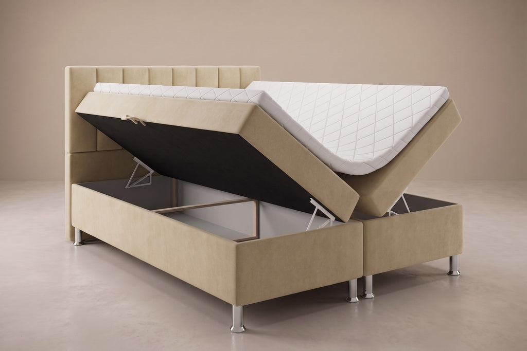 Boxspring Enna | Beige met 8 cm Topper