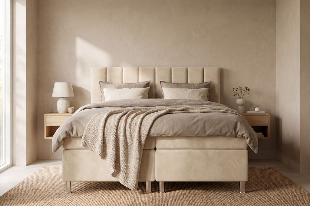 Boxspring Enna | Beige met 8 cm Topper