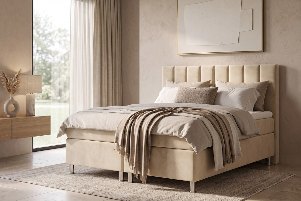 Boxspring Enna | Beige met 8 cm Topper