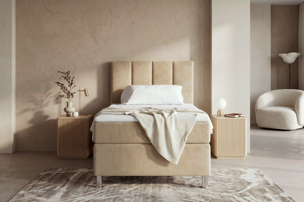Boxspring Enna | Beige met 8 cm Topper (Une personne)